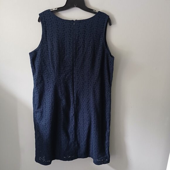 VTG L.L Bean Women's Sheath Dress Size 18 Blue Zipper Sleeveless 100% Cotton - Picture 11 of 16